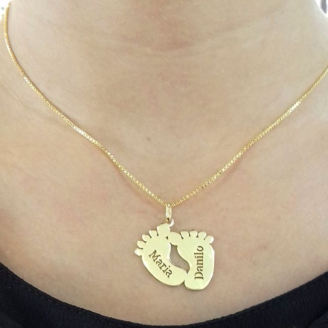 Colar Pes De Bebe Com Nome Personalizado Banhado Em Ouro 18k Joyce Fenolio